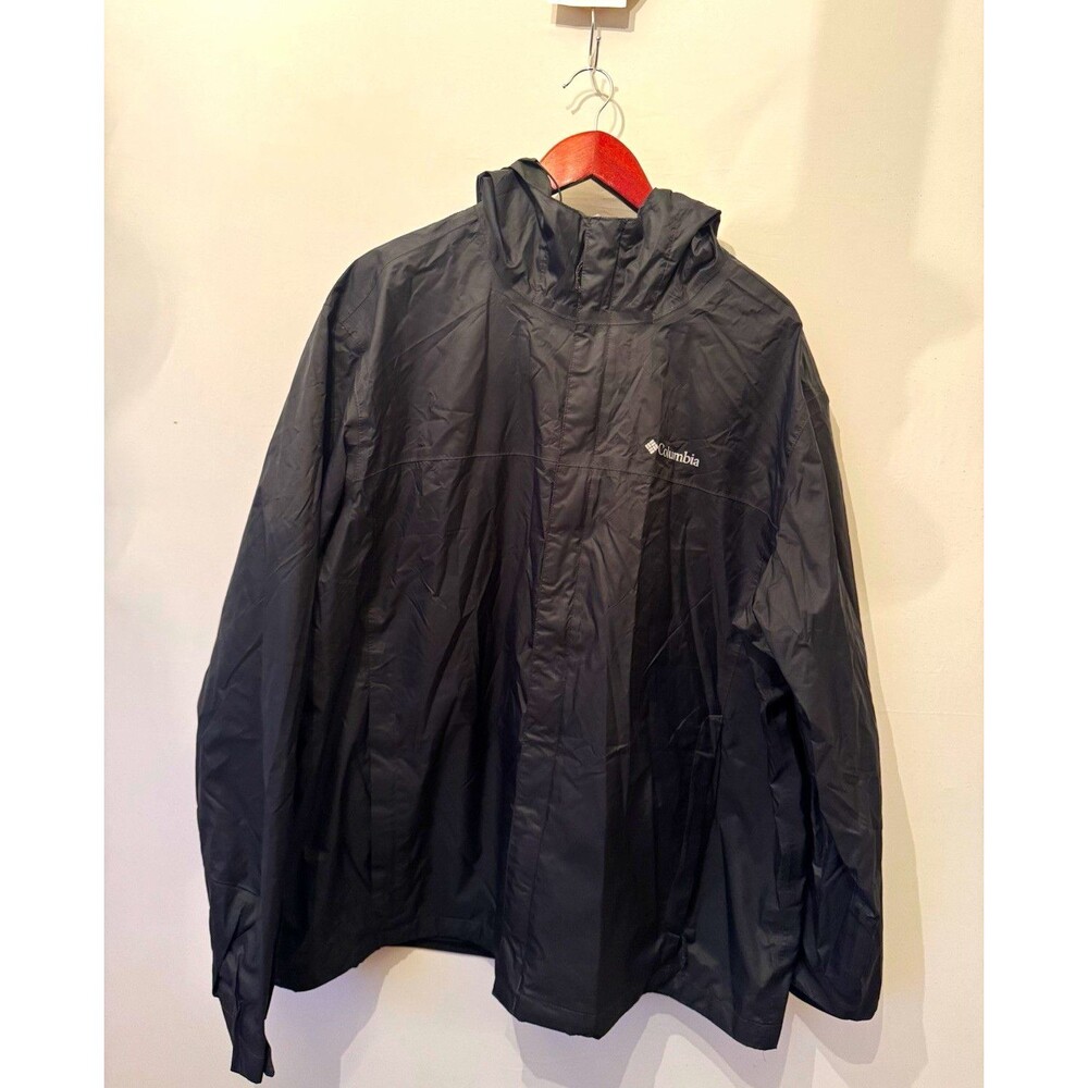 Columbia Mens Black Hooded Full Zip Windbreaker Jacket Nylon Outdoor 2XL